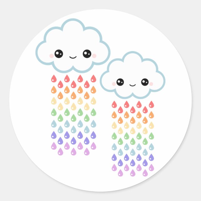 Sticker Rond Pluie arc-en-ciel de Kawaii (Devant)