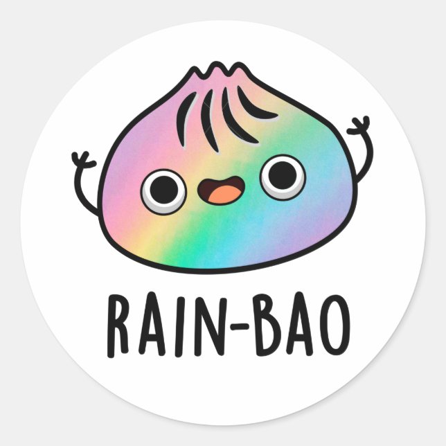 Sticker Rond Pluie-bao Funny Arc-en-ciel Dimsum Bao Pun (Devant)