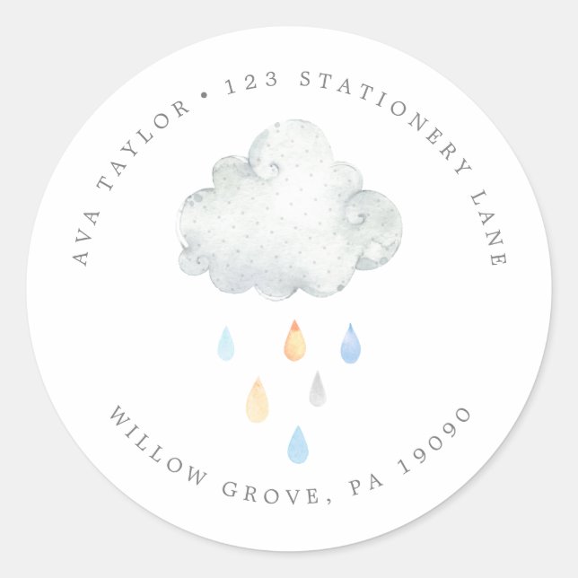 Sticker Rond Pluie Cloud Boy Baby shower Circulaire Adresse de  (Devant)