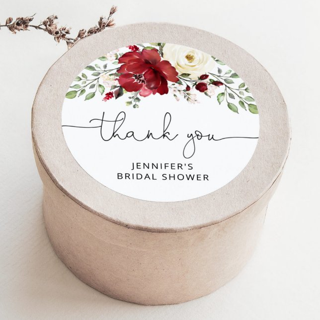 Sticker Rond Pluie de mariage bordeaux floral  (Créateur téléchargé)