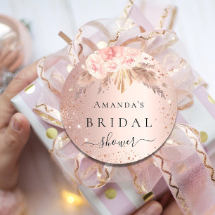 Sticker Rond Pluie de mariage herbe de pampas rose or floral