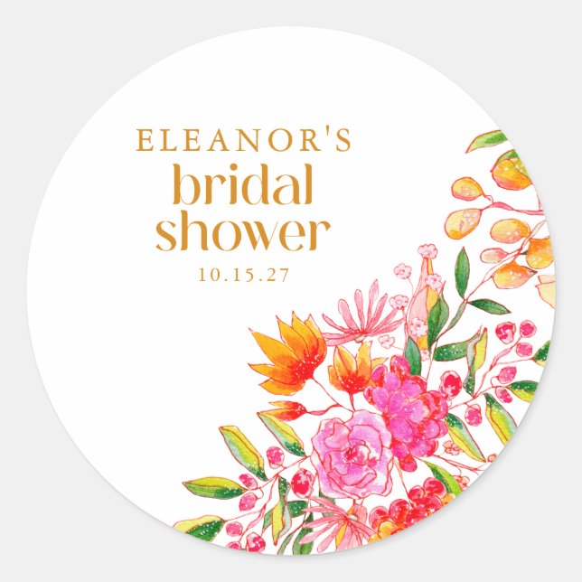 Sticker Rond Pluie de Mariée Fleur Aquarelle Rose Orange Modern (Devant)