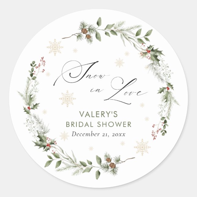 Sticker Rond Pluie de neige en amour Shower de Mariée d'Hiver (Devant)