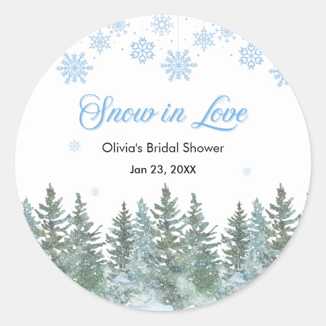 Sticker Rond Pluie de neige sur les pins en hiver Amour Flocons (Devant)