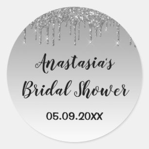 Sticker Rond Pluie de paillettes grises et argentées pour une f