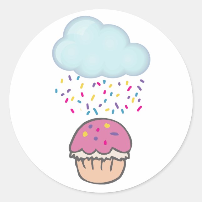 Sticker Rond Pluies sur Cupcake (Devant)