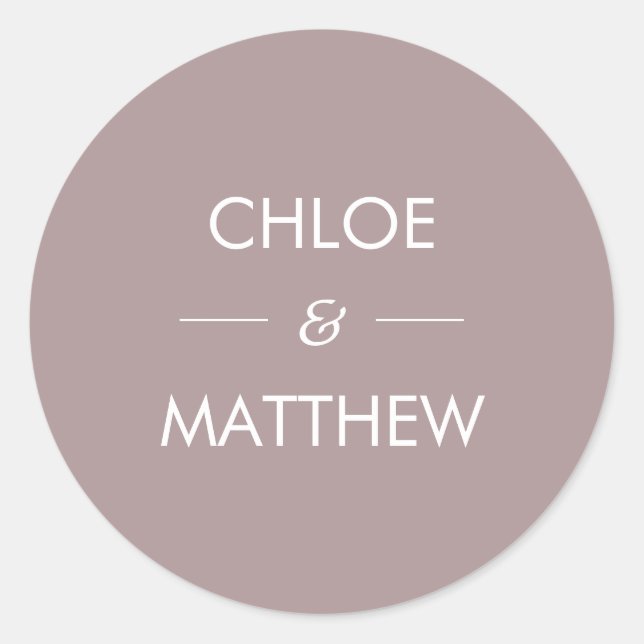 Sticker Rond Plum Dusty Chic Minimal | Personnalisé Mariage (Devant)