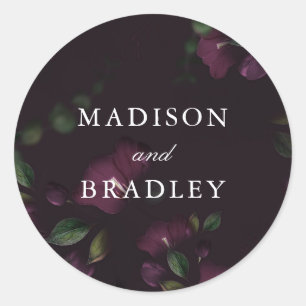 Sticker Rond Plum floral foncé   Mariage personnalisé