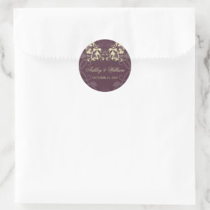 Sticker Rond Plum foncé Vintage Floral Fête de mariage