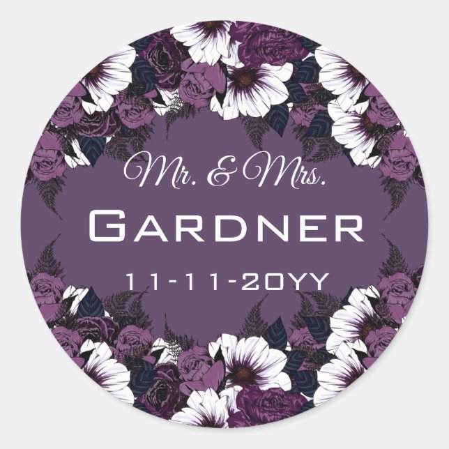 Sticker Rond Plum foncé violet romantique Mariage floral (Devant)