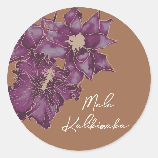 Sticker Rond Plum Hibiscus de vacances, Plum de sucre (Devant)