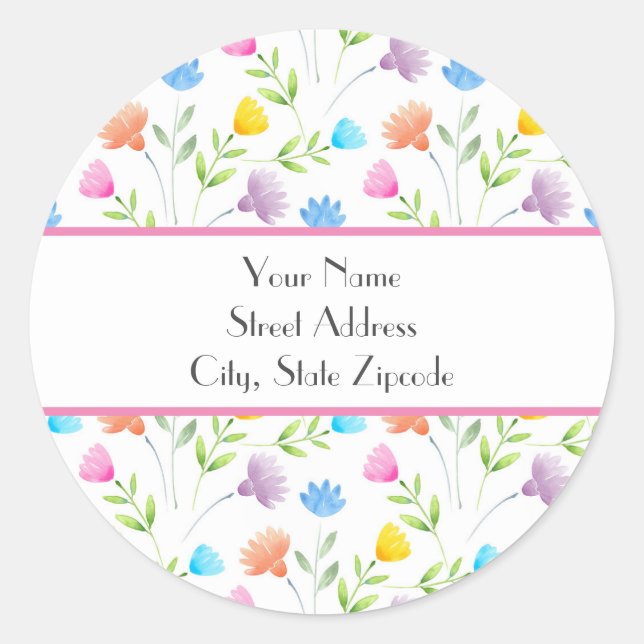 Sticker Rond Plum jaune rose Peach bleu rose Motif floral (Devant)