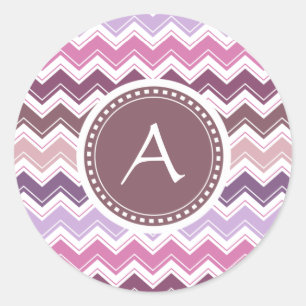 Sticker Rond Plum pourpre Chevron ZigZag Monogramme