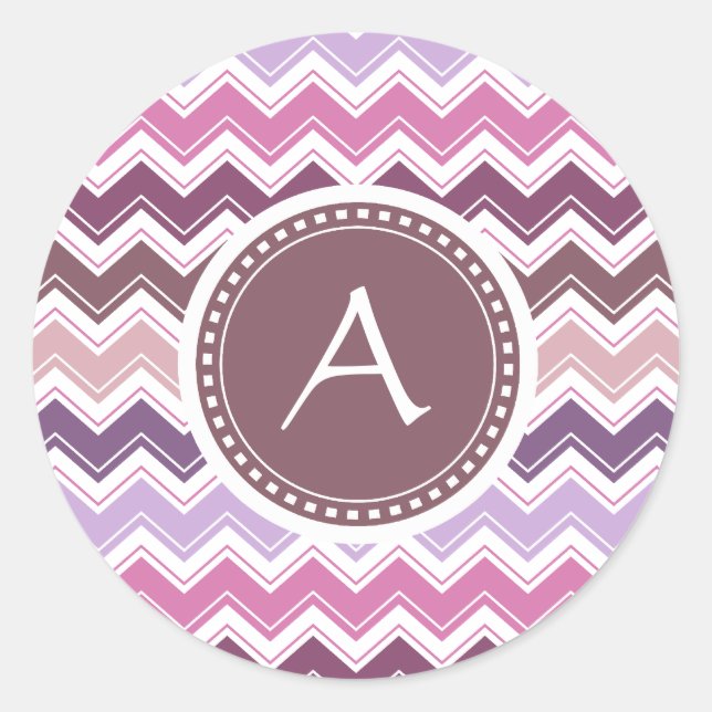 Sticker Rond Plum pourpre Chevron ZigZag Monogramme (Devant)