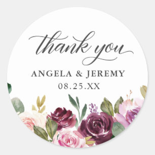 Sticker Rond Plum Purple Blush Floral Chic Merci Mariage