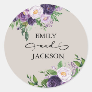 Sticker Rond Plum Purple Lavande Verdure Gris Mariage