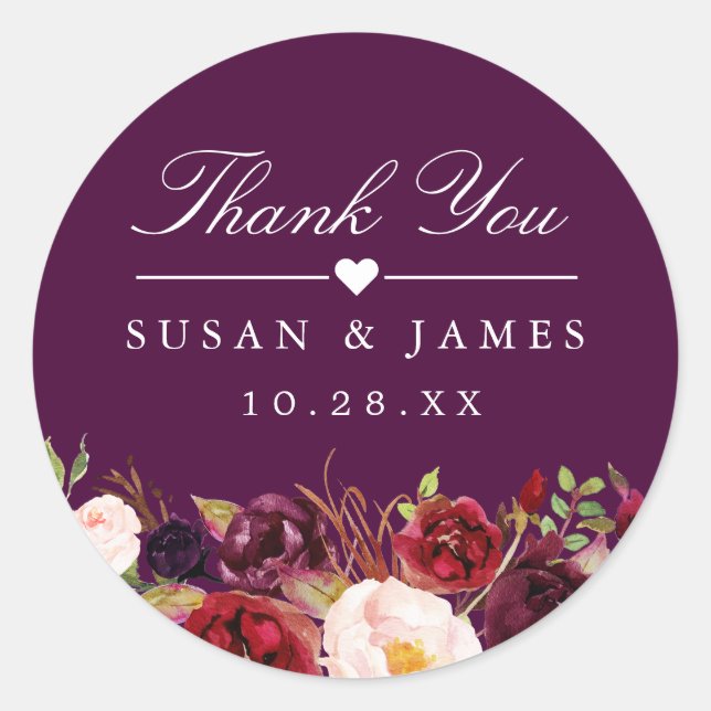Sticker Rond Plum Purple Rustique Merci Floral Mariage Faveur (Devant)