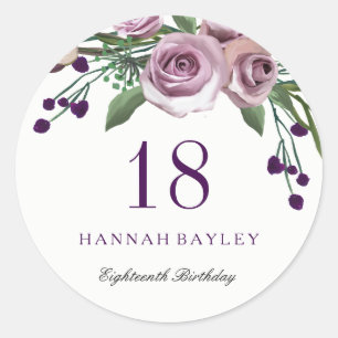 Sticker Rond Plum romantique Purple Rose Floral 18e anniversair