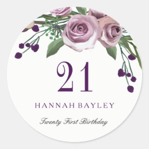 Sticker Rond Plum romantique Purple Rose Floral 21e anniversair
