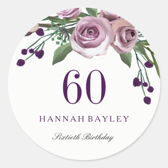 Sticker Rond Plum romantique Purple Rose Floral 60e anniversair (Devant)
