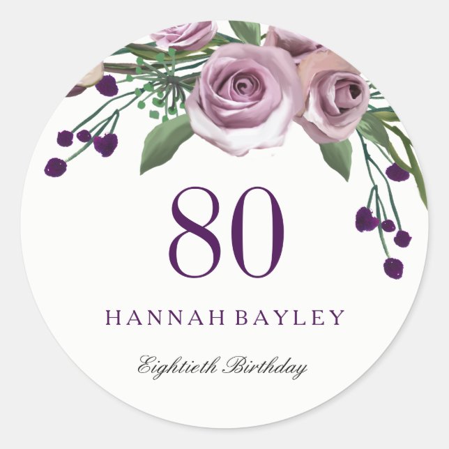 Sticker Rond Plum romantique Purple Rose Floral 80e anniversair (Devant)