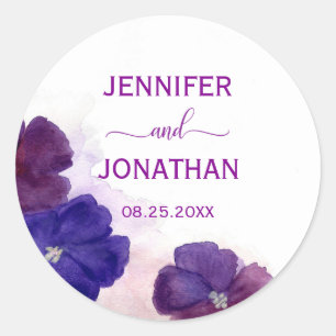 Sticker Rond Plum Violet violet Floral Aquarelle MARIAGE