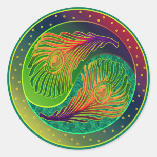 Sticker Rond Plume Yin Yang 3 de paon