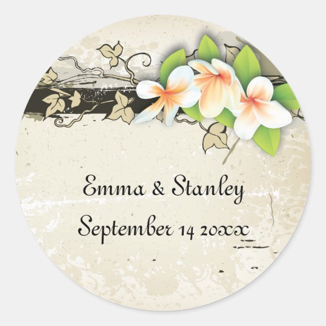 Sticker Rond Plumeria vintage ivoire mariage beige Enregistrer  (Devant)