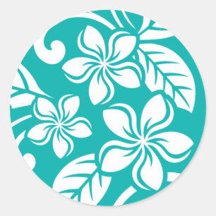 STICKER ROND PLUMÉRIE DE L'ÎLE (TURQUOISE)