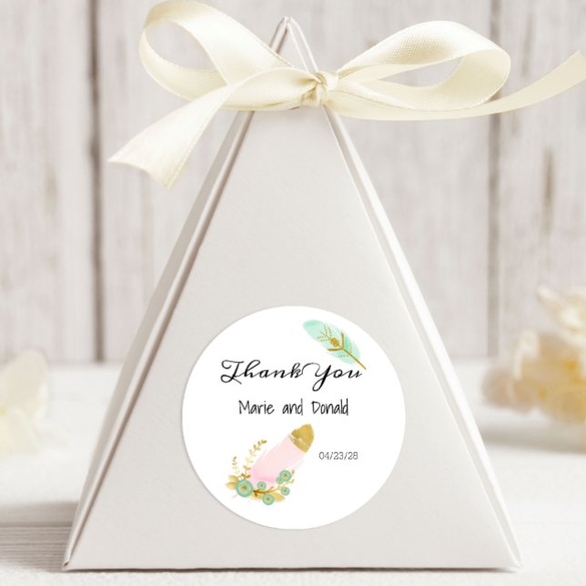 Sticker Rond Plumes Boho rose et or (Créateur téléchargé)