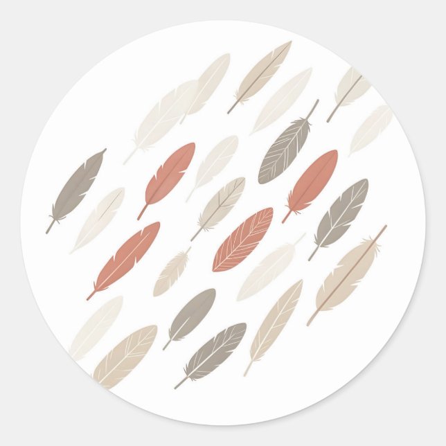 Sticker Rond Plumes Boho Rouille Taupe Motif Diagonal (Devant)