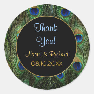 Sticker Rond Plumes de paon -Merci - Personnaliser