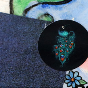 Sticker Rond Plumes de paon Peacocks Turquoises