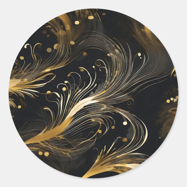 Sticker Rond Plumes d'or en noir (Devant)