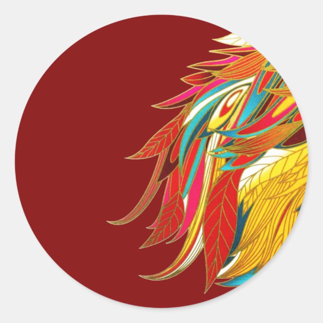 Sticker Rond Plumes Exotiques Rouges (Devant)