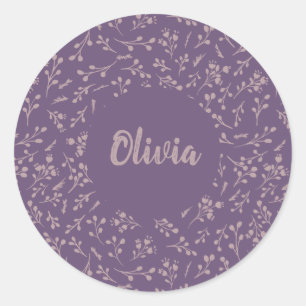 Sticker Rond Plumes Feuille de tulipe violet personnalisé Motif