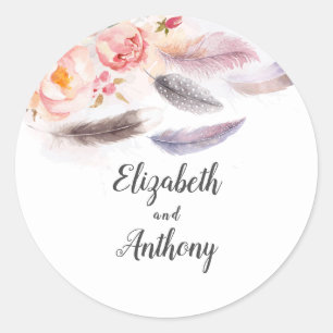 Sticker Rond Plumes florales Elégant Boho
