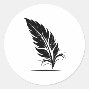 Sticker Rond Plumes simples Élégance en noir et blanc