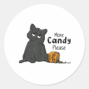 Sticker Rond Plus de bonbons s'il vous plaît Halloween Chat Noi