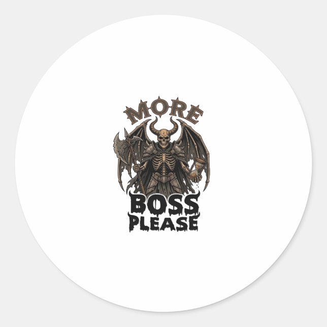 Sticker Rond Plus de Boss S'il Vous Plaît Halloween Démon Squel (Devant)