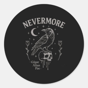 Sticker Rond Plus de crâne corbeau Art, gothique Edgar Allan Po