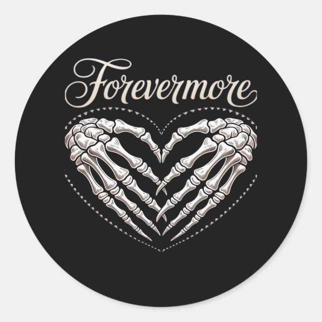 Sticker Rond Plus Skeleton Mains Coeur Gothique Halloween (Devant)