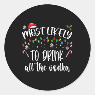 Sticker Rond Plus susceptible de boire toute la vodka Noël Bois