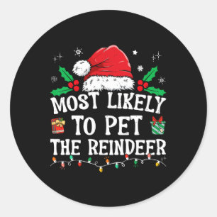 Sticker Rond Plus susceptible de caresser le renne amusant Noël