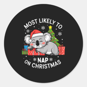 Sticker Rond Plus susceptible de faire la sieste à Noël Koala d