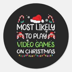 Sticker Rond Plus susceptible de jouer aux jeux vidéo de Noël e