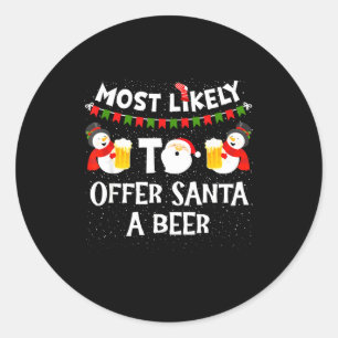 Sticker Rond Plus susceptible d'offrir à Santa une bière Bonhom