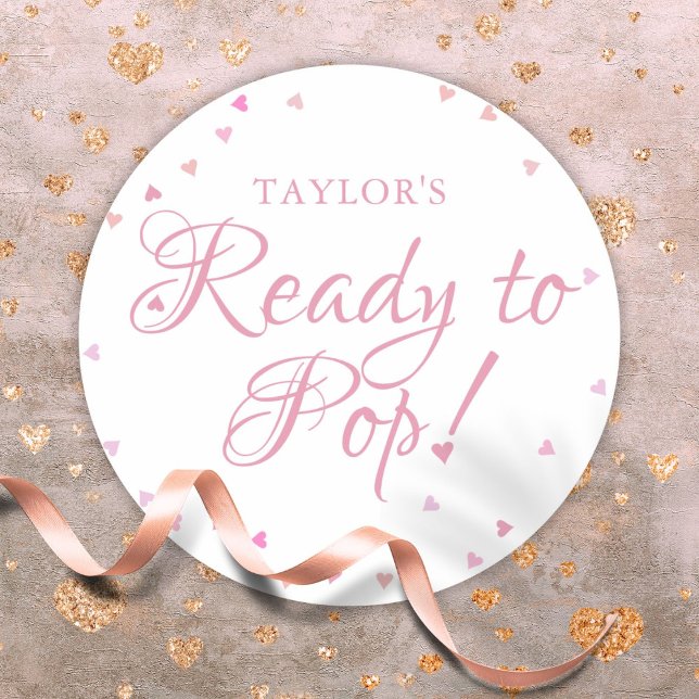 Sticker Rond Plutôt Rose Coeurs d'amour Prêt à Pop Baby shower (Pretty Pink Love Hearts Ready to Pop Baby Shower Classic Round Sticker)