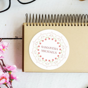 Sticker Rond Plutôt Rose Floral Botanique Mandala Personnalisé