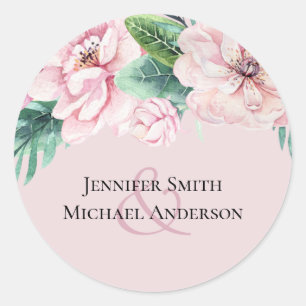 Sticker Rond Plutôt rose Floral Vert Feuille Budget Mariage